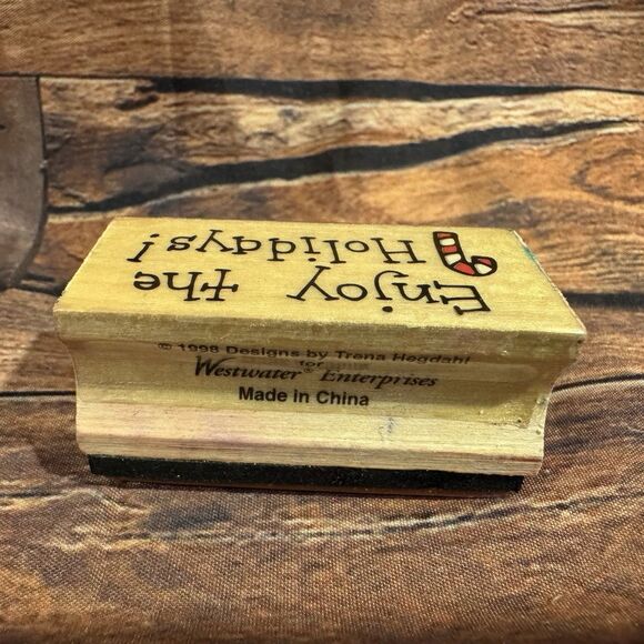 "Enjoy the Holidays!" Rubber Stamp Candy Cane Christmas Craft Card Making Art - Picture 3 of 9